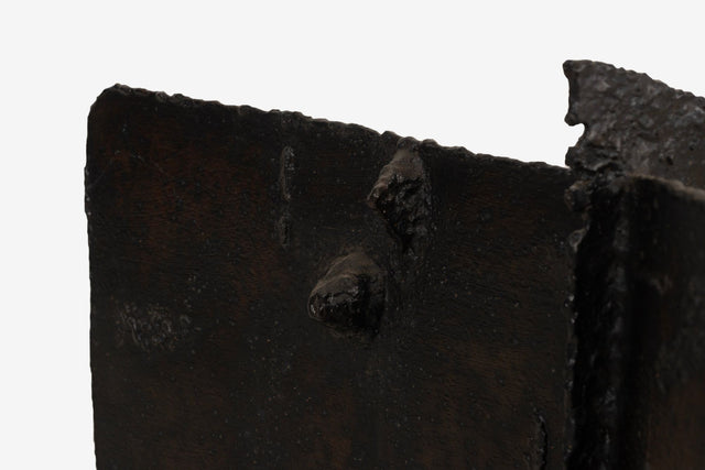 Brutalist Tripod Floor Sculpture, c. 1955 – Blackened Steel & Orange Crystal