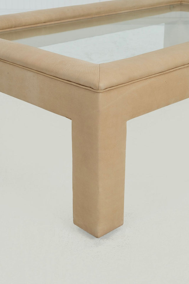 Karl Springer Style Padded Leather Coffee Table, c. 1980
