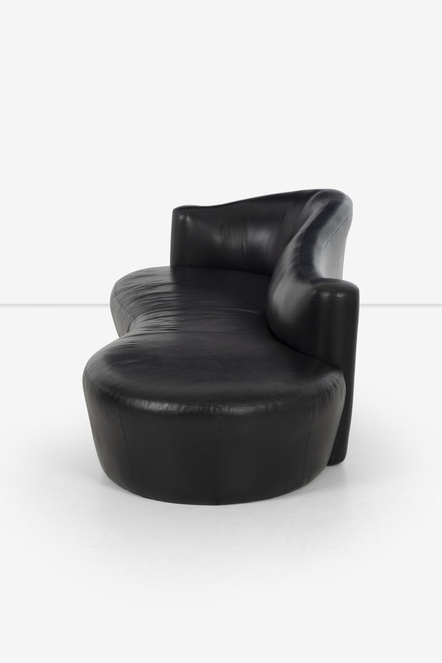 Vladimir Kagan Attributed Black Leather Sofa