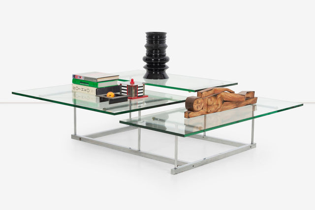 Gerald McCabe for Orange Crate 3 Level Steel and Glass Cocktail Table