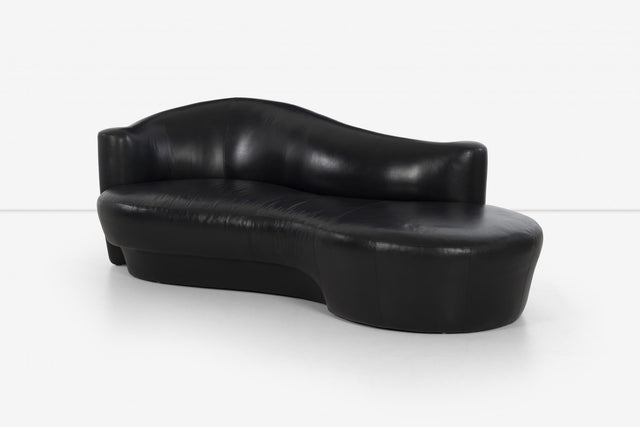 Vladimir Kagan Attributed Black Leather Sofa