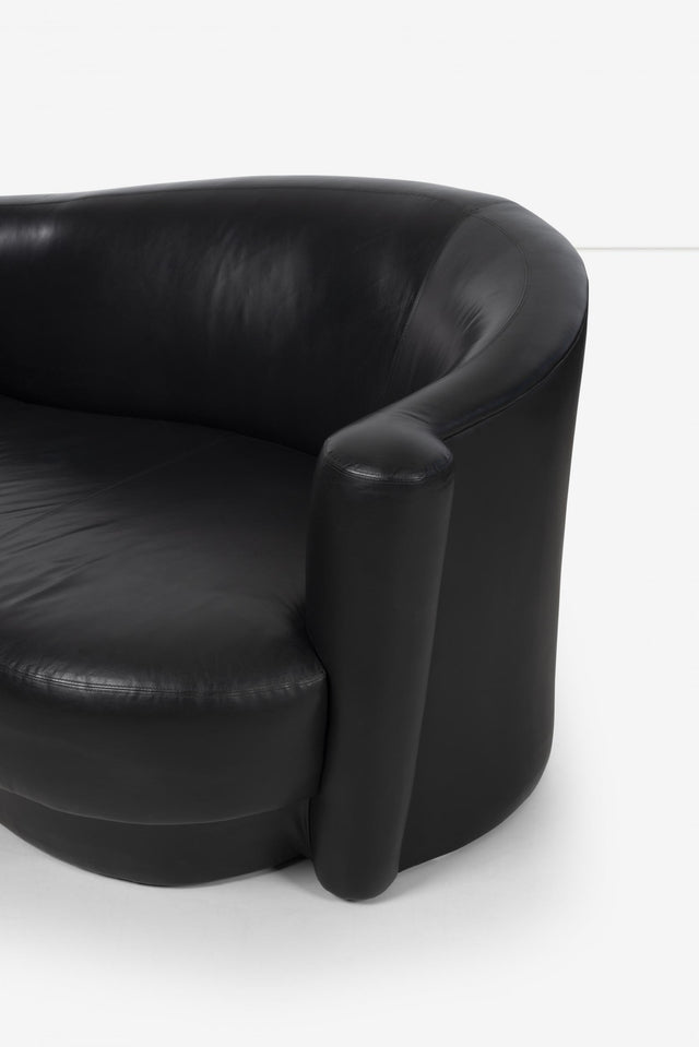 Vladimir Kagan Attributed Black Leather Sofa