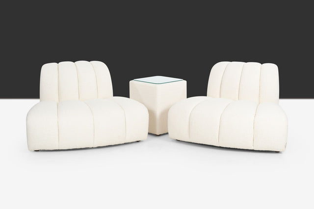 Pair of Berndhart Channeled "Flair" Lounge Chairs with upholstered matching Cube Table