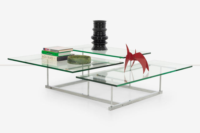 Gerald McCabe for Orange Crate 3 Level Steel and Glass Cocktail Table