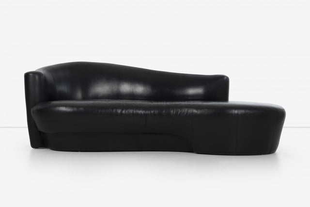 Vladimir Kagan Attributed Black Leather Sofa