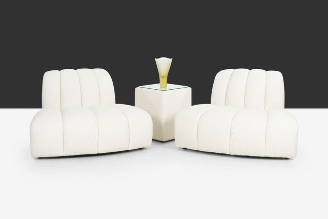 Pair of Berndhart Channeled "Flair" Lounge Chairs with upholstered matching Cube Table