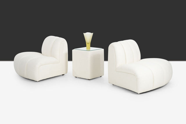 Pair of Berndhart Channeled "Flair" Lounge Chairs with upholstered matching Cube Table