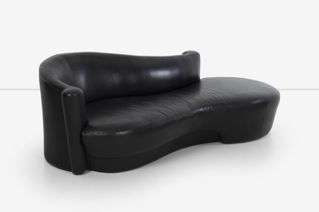 Vladimir Kagan Attributed Black Leather Sofa
