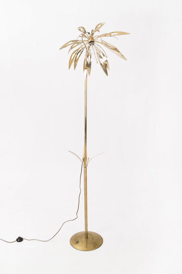 Brass Floral Lamp in the Style of Gabriella Crespi