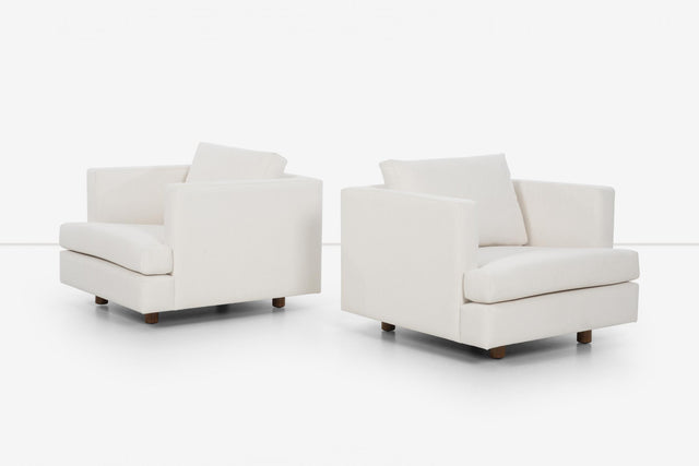 Harvey Probber Pair of Lounge Chairs reupholstered with Boucle, c. 1955