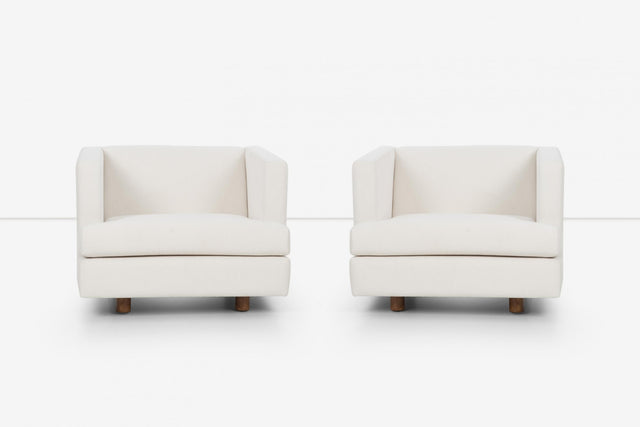 Harvey Probber Pair of Lounge Chairs reupholstered with Boucle, c. 1955