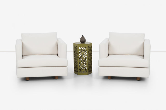 Harvey Probber Pair of Lounge Chairs reupholstered with Boucle, c. 1955