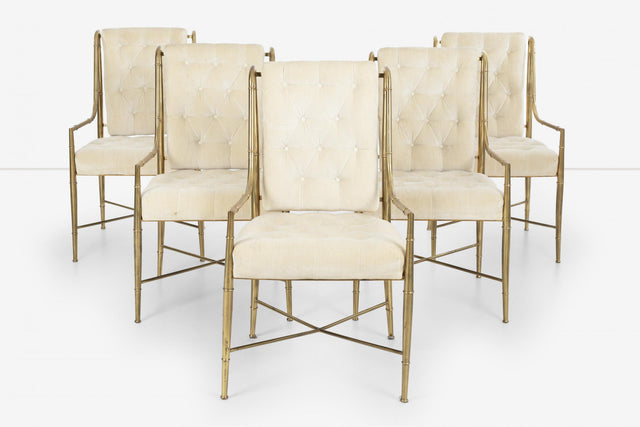 Set of Five Mastercraft for Weiman/Warren Lloyd Dining Chairs in Tubular Brass with Arms