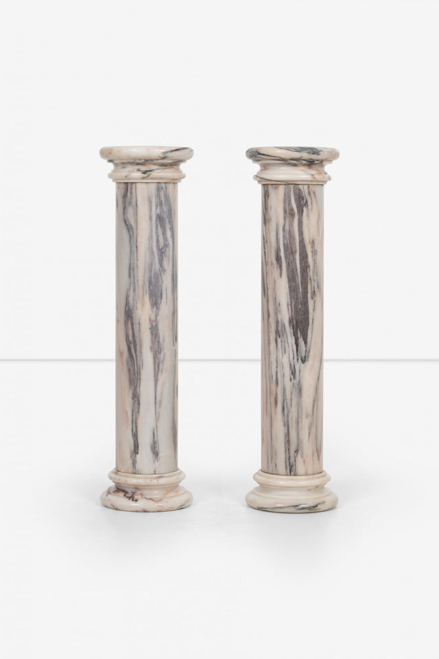 Pair of Marble Architectural Display Columns in Calacatta Pink Quarried in Italy.