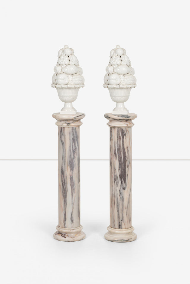 Pair of Marble Architectural Display Columns in Calacatta Pink Quarried in Italy.