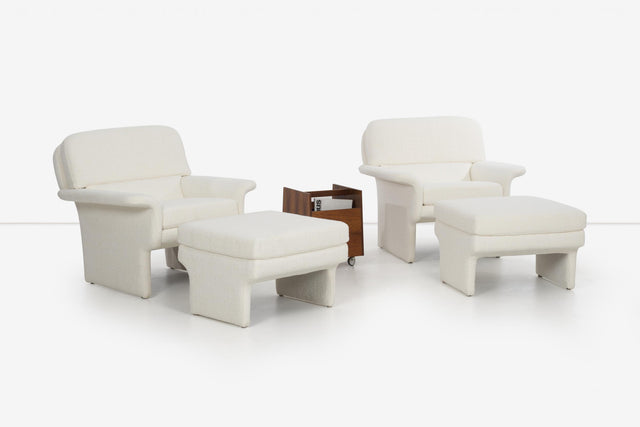 Vladimir Attributed Pair of Lounge Chairs and Ottomans, c. 1985