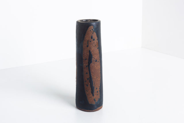 Tall Tar Glazed-over Bisque Ceramic Vase, Signed