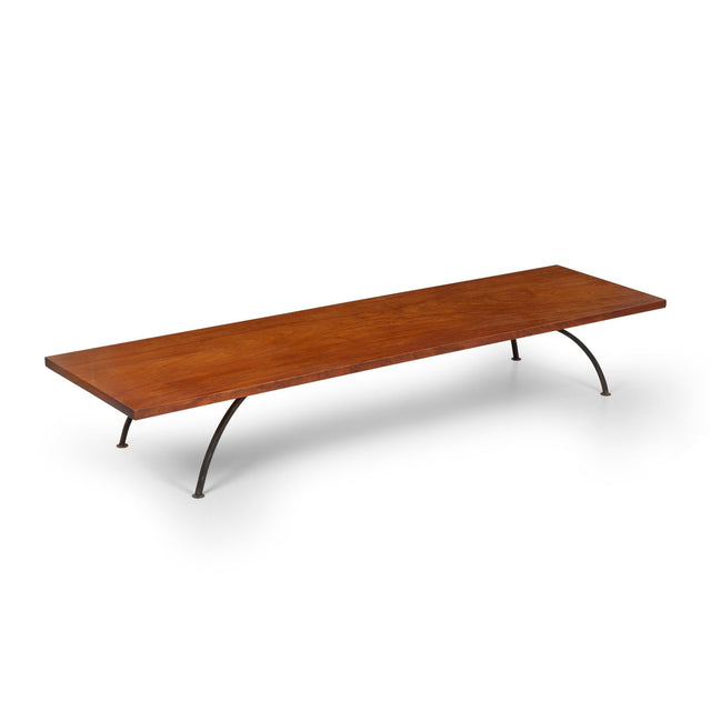 Arthur Espenet Carpenter Wrought Iron Coffee Table in Narra Wood, c. 1965