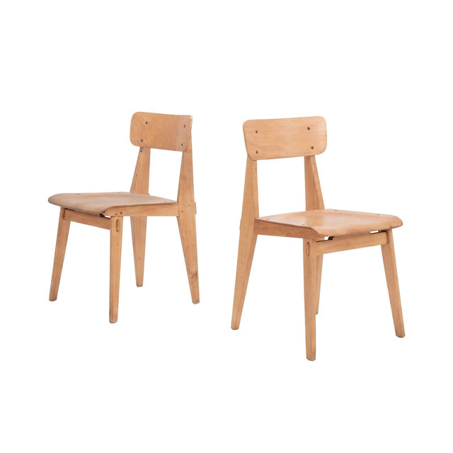 Jean Prouvé, Rare Pair of Chaise Standard Tout Bois, France, circa 1950