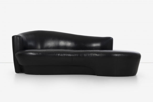 Vladimir Kagan Attributed Pair of Black Leather Sofa
