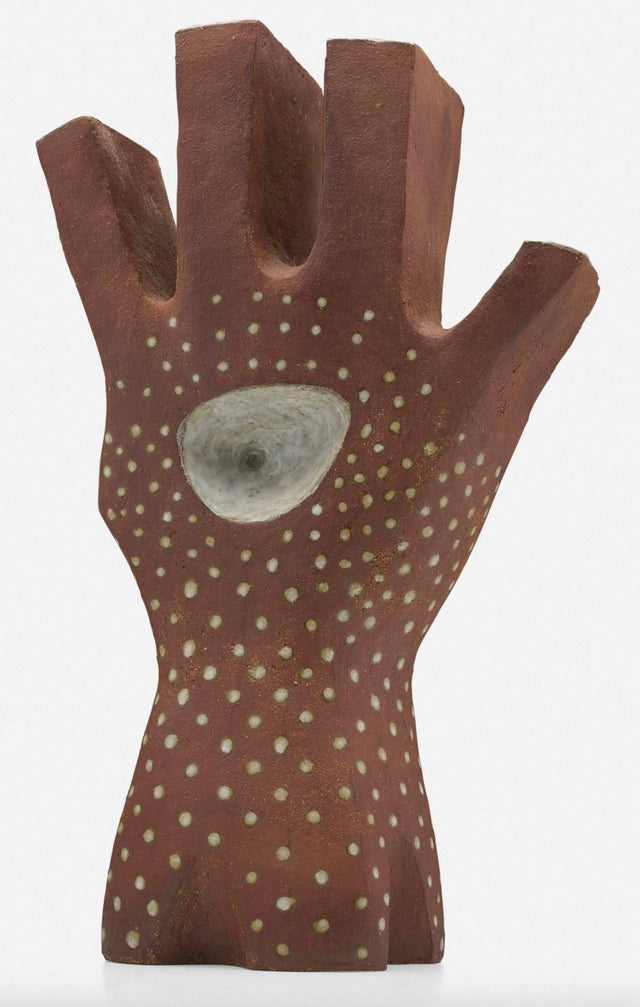 Monumental Leza McVey Surrealist "Eye in Hand" Ceramic Sculpture, 1977