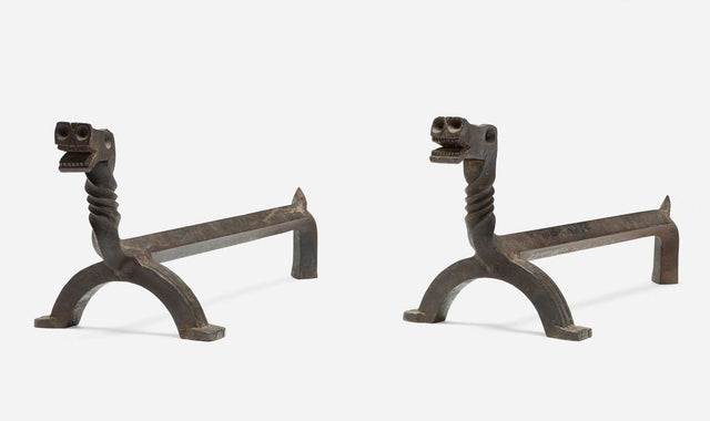 Pair of Figural Dragon Andirons  In the Manner of Samuel Yellin, c. 1930