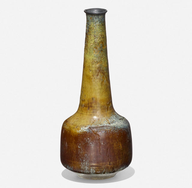Gertrud and Otto Natzler Long-Necked Cylindrical Bottle with Lip, 1967