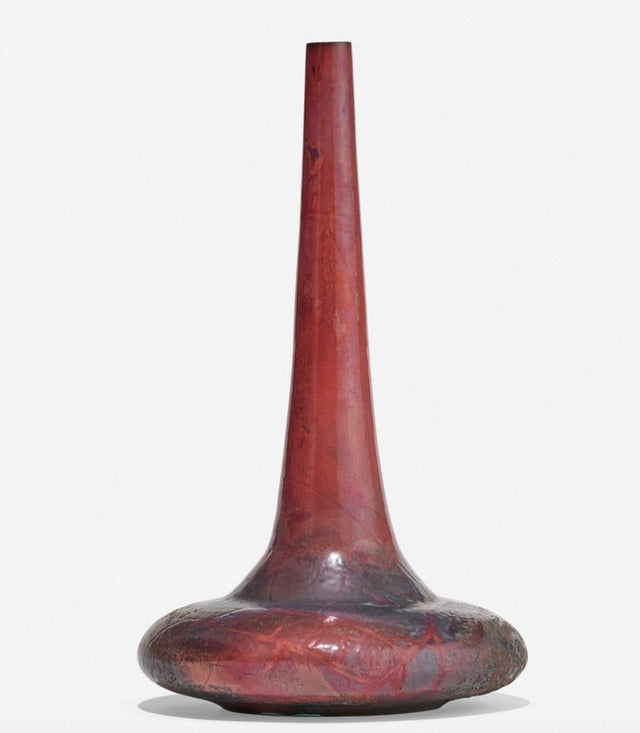 Gertrud and Otto Natzler Rare Squat Bottle Form with Long Neck, 1974