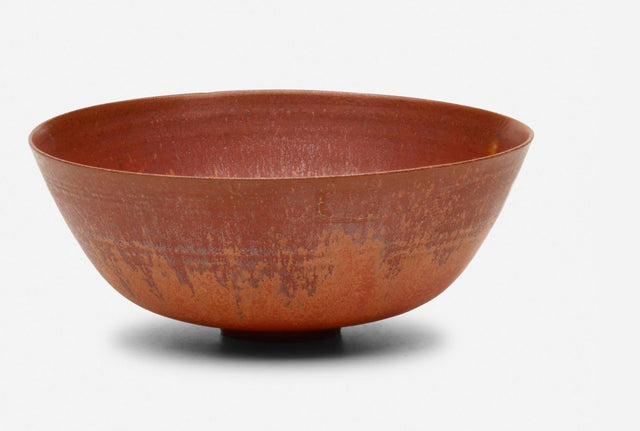 Gertrud and Otto Natzler Bowl Earthenware with Flame Red Mat Glaze 1945