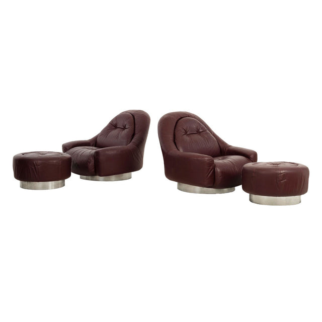 Guido Faleschini for Mariani Zator Lounge Chairs & Ottomans Oxblood Leather 1975