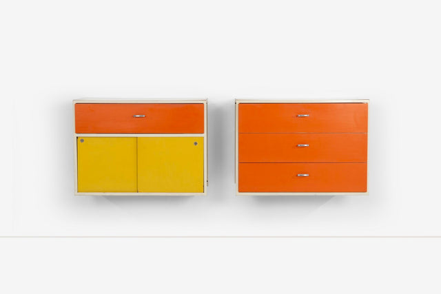 George Nelson for Herman Miller Custom for Hugh DuPree Steel Frame Cabinets Orange and Yellow 1960
