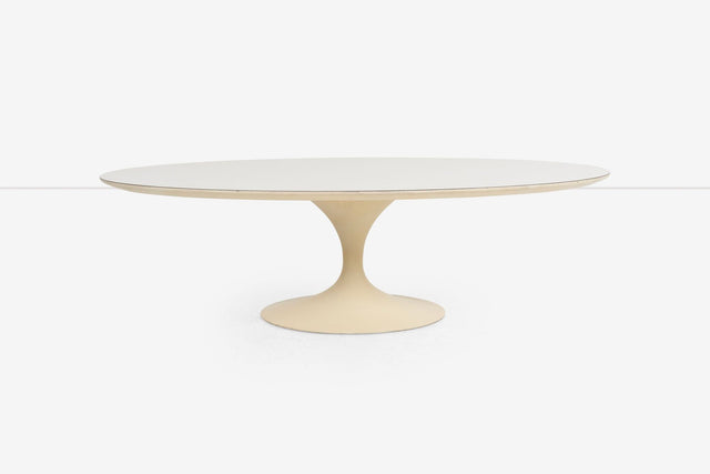 Vintage Eero Saarinen for Knoll International White Oval Tulip Cocktail Table Laminate Top Cast Iron Base 1957