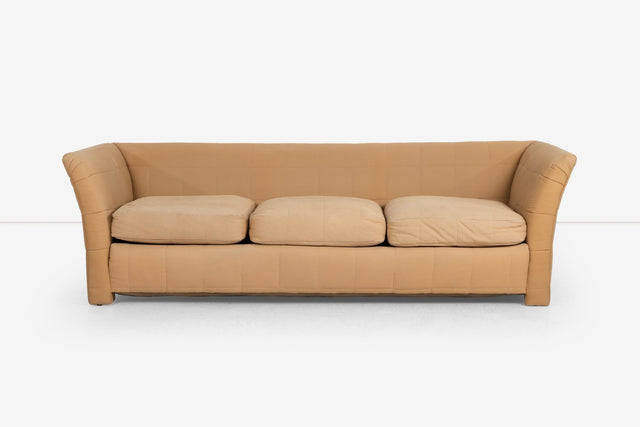 John Mascheroni for Swaim Furniture Quilted Tan Three Seat Sofa 1970's