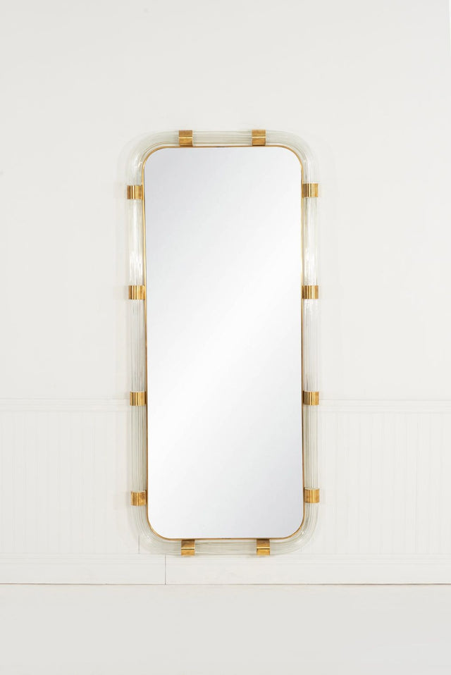 Monumental Murano Glass Mirror with Solid Brass Details, Italy, 1965