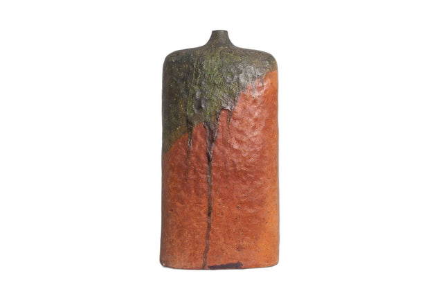 Monumental Fantoni Orange and Green Glazed Ceramic Vase