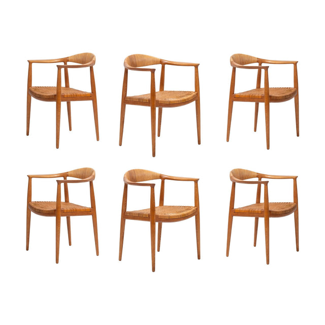 Hans Wegner for Johannes Hansen “The Chair” Dining Chairs Set of Six in Oak 1960