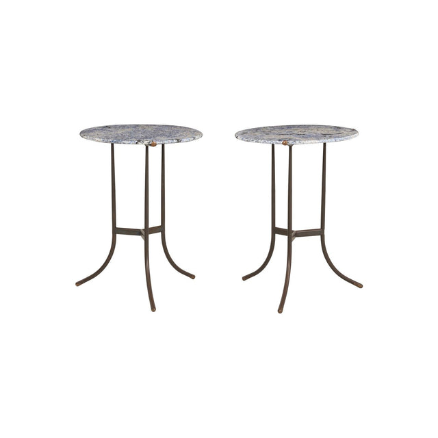 Pair of Cedric Hartman Bronze & Blue Bahia Granite Side Tables, c. 1970s