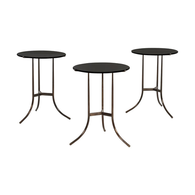 Set of Three Cedric Hartman Bronze & Black Granite Side Tables,1970s