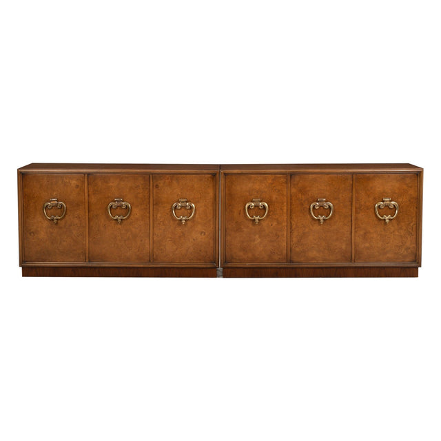Benard Rhone for Mastercraft Cabinets, Burled Elm with Brass Knocker Pulls, 1965