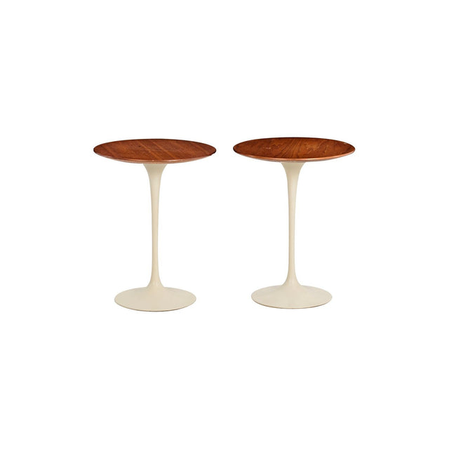 Early Eero Saarinen “Tulip” Side Tables, c. 1960 –Walnut Tops & Cast-Iron Bases