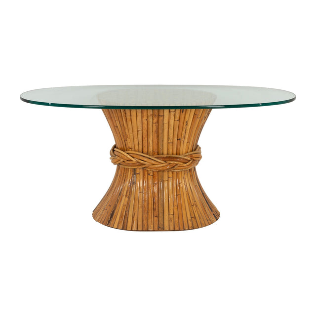 McGuire Sculptural Rattan & Bamboo "Sheaf of Wheat" Oval Console Table
