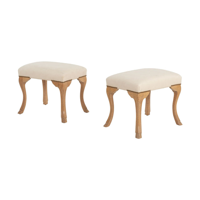 Pair of William Switzer Stools, c. 1985 – Maple Hoof-Foot Bases & Diamond-Print Upholstery