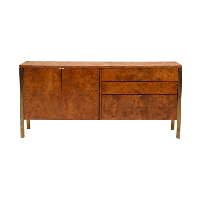 Tomlinson Burl Walnut Credenza or Sideboard, Brass Trim, North Carolina, 1960s
