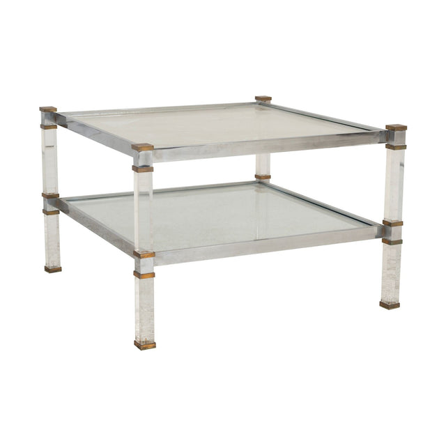 Romeo Rega Brass, Lucite & Glass Side Table, Italy 1970s