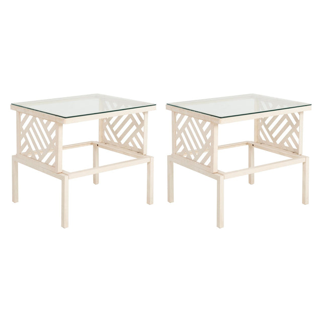 Pair of Richard L. Sandfort Aluminum End Tables and Ottomans, 1950
