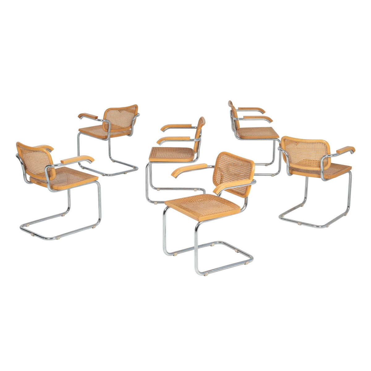 Marcel Breuer B64 Cesca Dining Chairs with Arms set of Six 