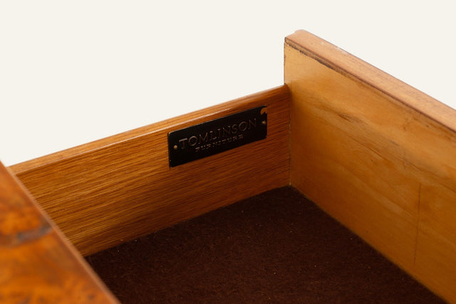 Tomlinson Burl Walnut Credenza or Sideboard, Brass Trim, North Carolina, 1960s