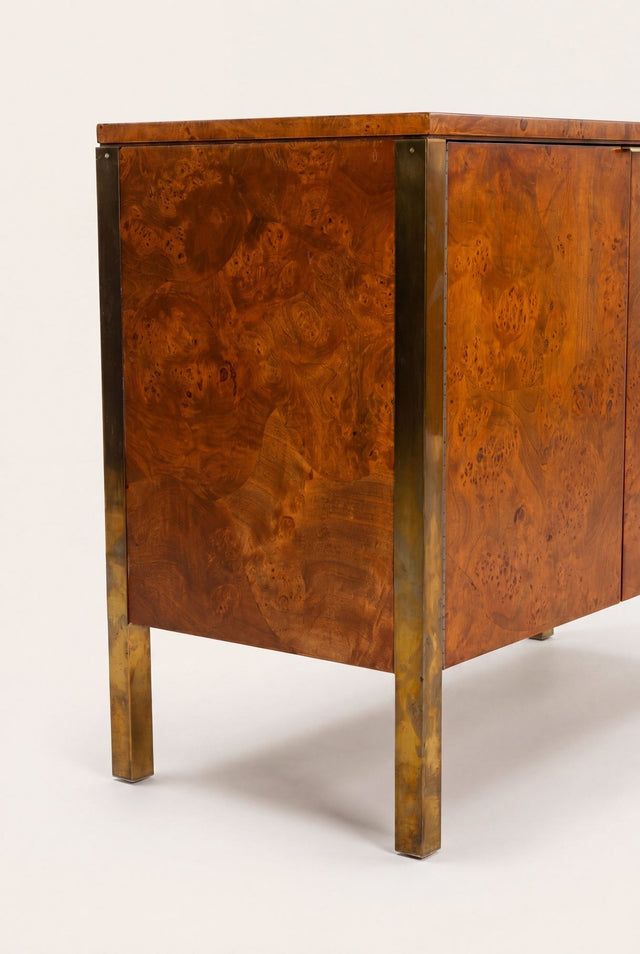 Tomlinson Burl Walnut Credenza or Sideboard, Brass Trim, North Carolina, 1960s