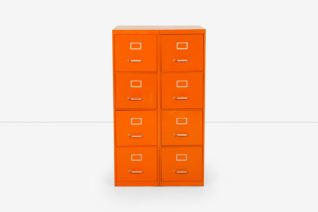 Set of Five Orange Industrial Filling Cabinets