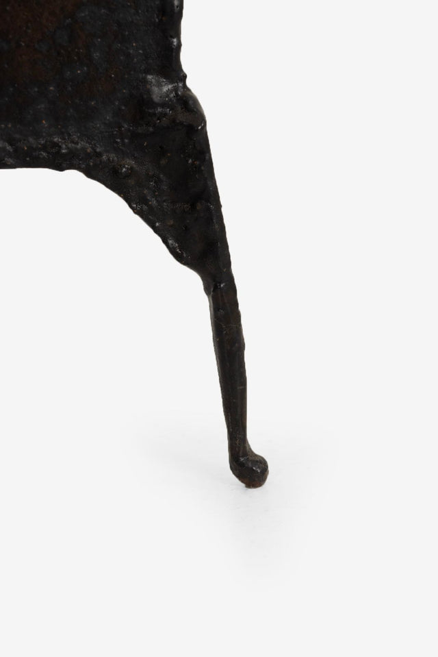 Brutalist Tripod Floor Sculpture, c. 1955 – Blackened Steel & Orange Crystal